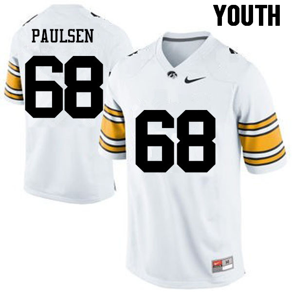 Youth Iowa Hawkeyes #68 Landan Paulsen College Football Jerseys-White